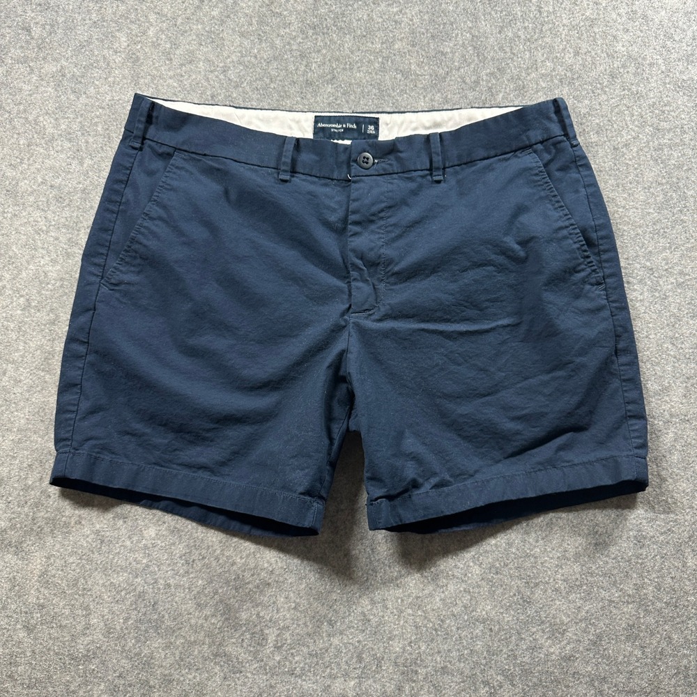 Abercrombie & Fitch Chino Shorts Mens 36 Navy Blue Slim Fit Stretch Summer